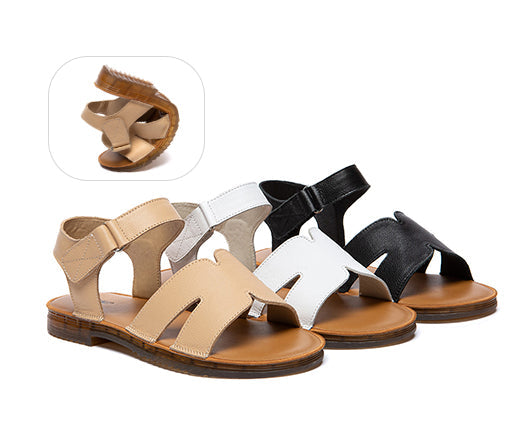 EVERAU® Women Sandals Leather Ultra Soft Adjustable Strap Flat Holia EVERAU