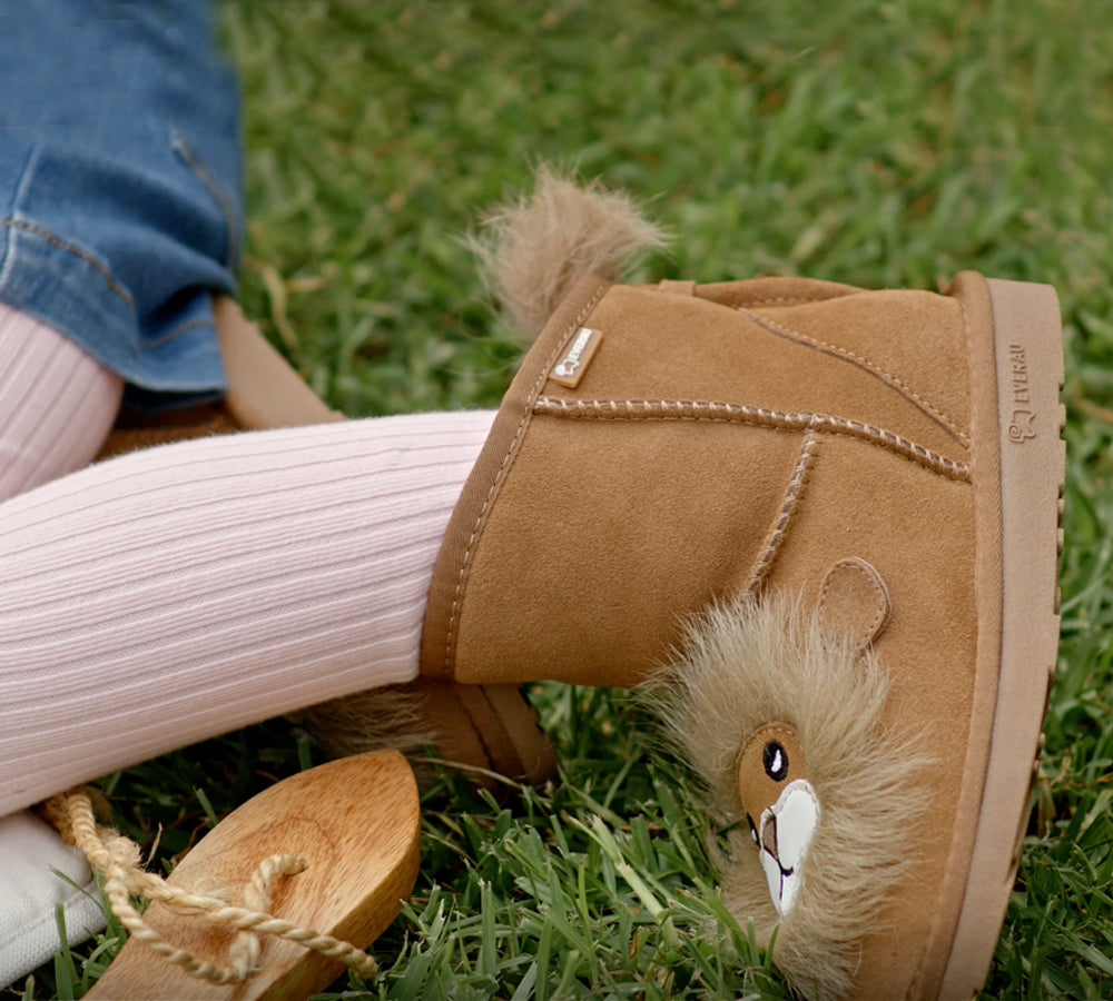 EVERAUยฎ UGG Boots Kids Sheepskin Wool Lion Kids Plus EVERAU