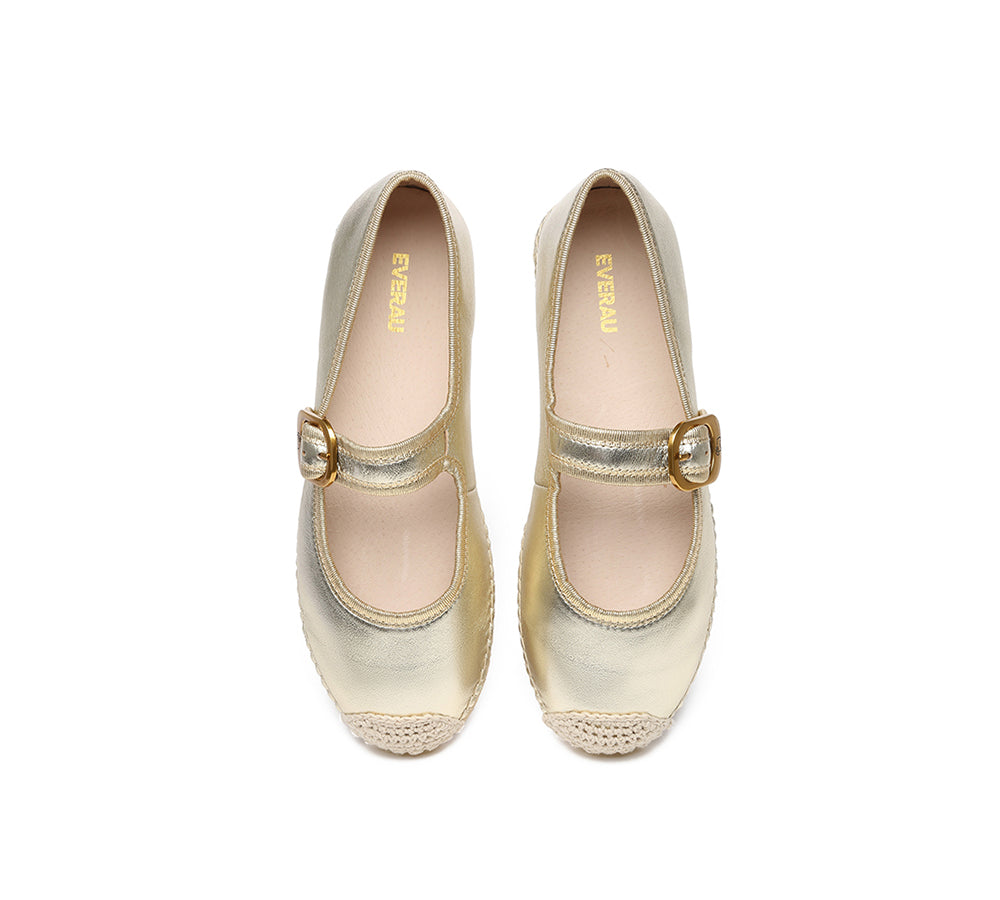 EVERAU® Women Leather Adjustable Buckle Flat Espadrilles Mila - UGG EXPRESS