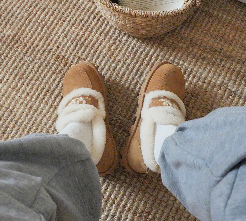AUSTRALIAN SHEPHERDยฎ UGG Slippers Women Sheepskin Wool Ankle Rilee Loafers UGG AUSTRALIAN SHEPHERD
