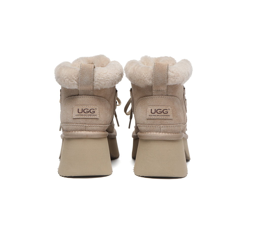 UGG Boots Women Sheepskin Wool Lace Up Chunky Platform Bumpy