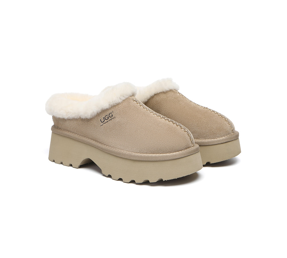 UGG Slippers Sheepskin Wool Ankle Chunky Platform Adrian