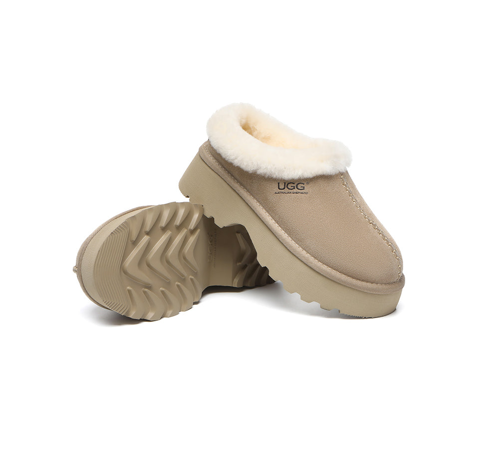 UGG Slippers Sheepskin Wool Ankle Chunky Platform Adrian