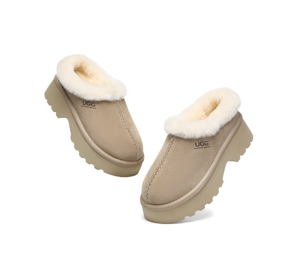 UGG Slippers Sheepskin Wool Ankle Chunky Platform Adrian