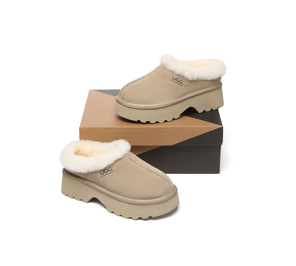 UGG Slippers Sheepskin Wool Ankle Chunky Platform Adrian