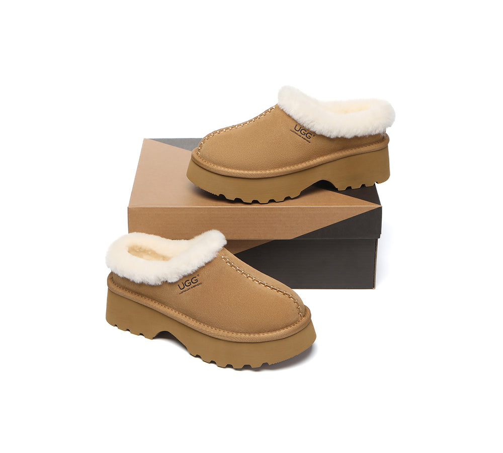 UGG Slippers Sheepskin Wool Ankle Chunky Platform Adrian