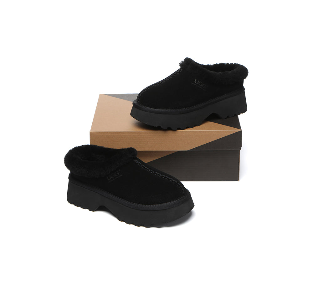 UGG Slippers Sheepskin Wool Ankle Chunky Platform Adrian