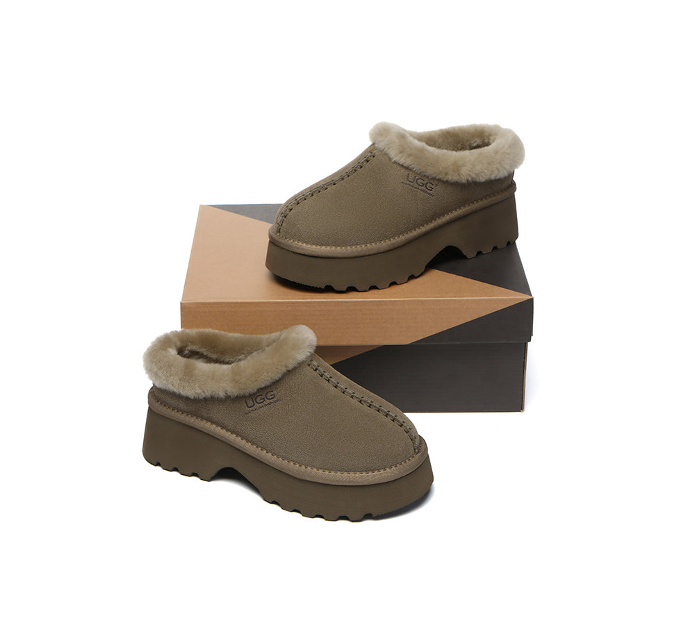 UGG Slippers Sheepskin Wool Ankle Chunky Platform Adrian