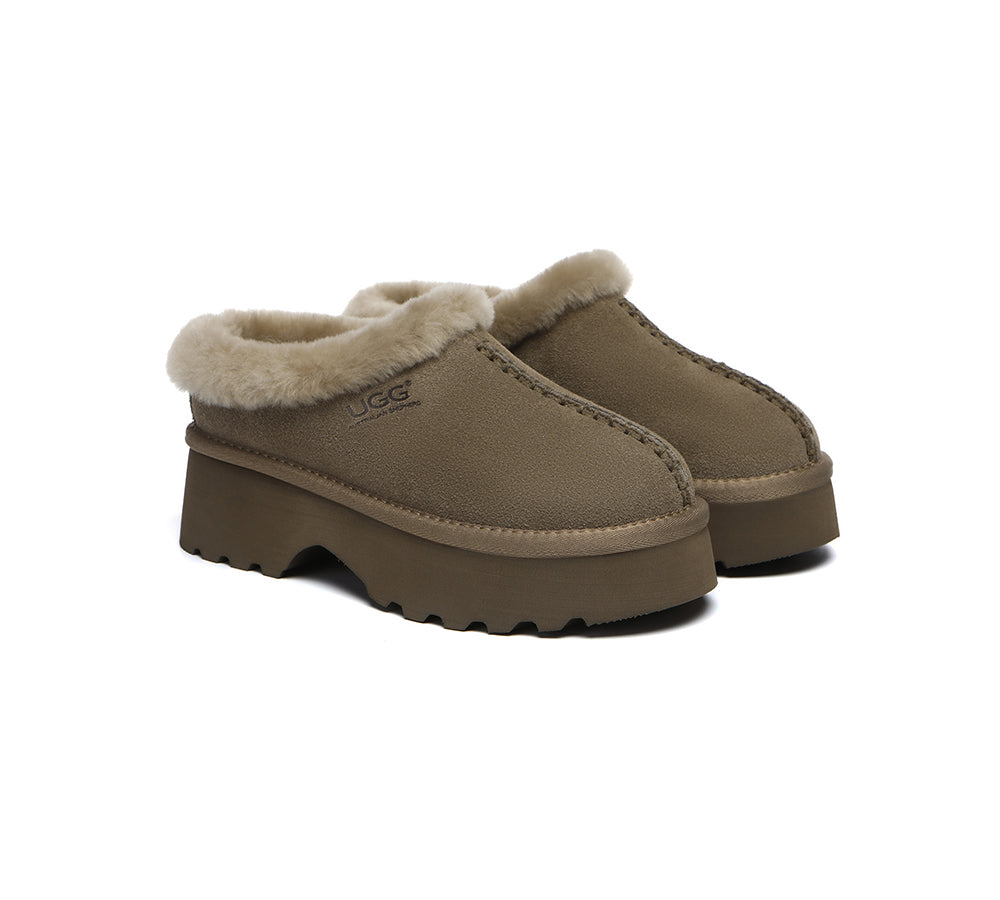 UGG Slippers Sheepskin Wool Ankle Chunky Platform Adrian