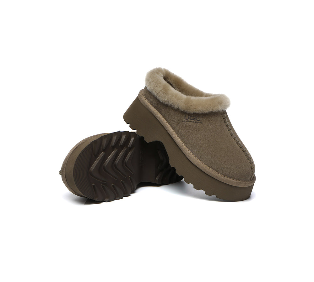 UGG Slippers Sheepskin Wool Ankle Chunky Platform Adrian