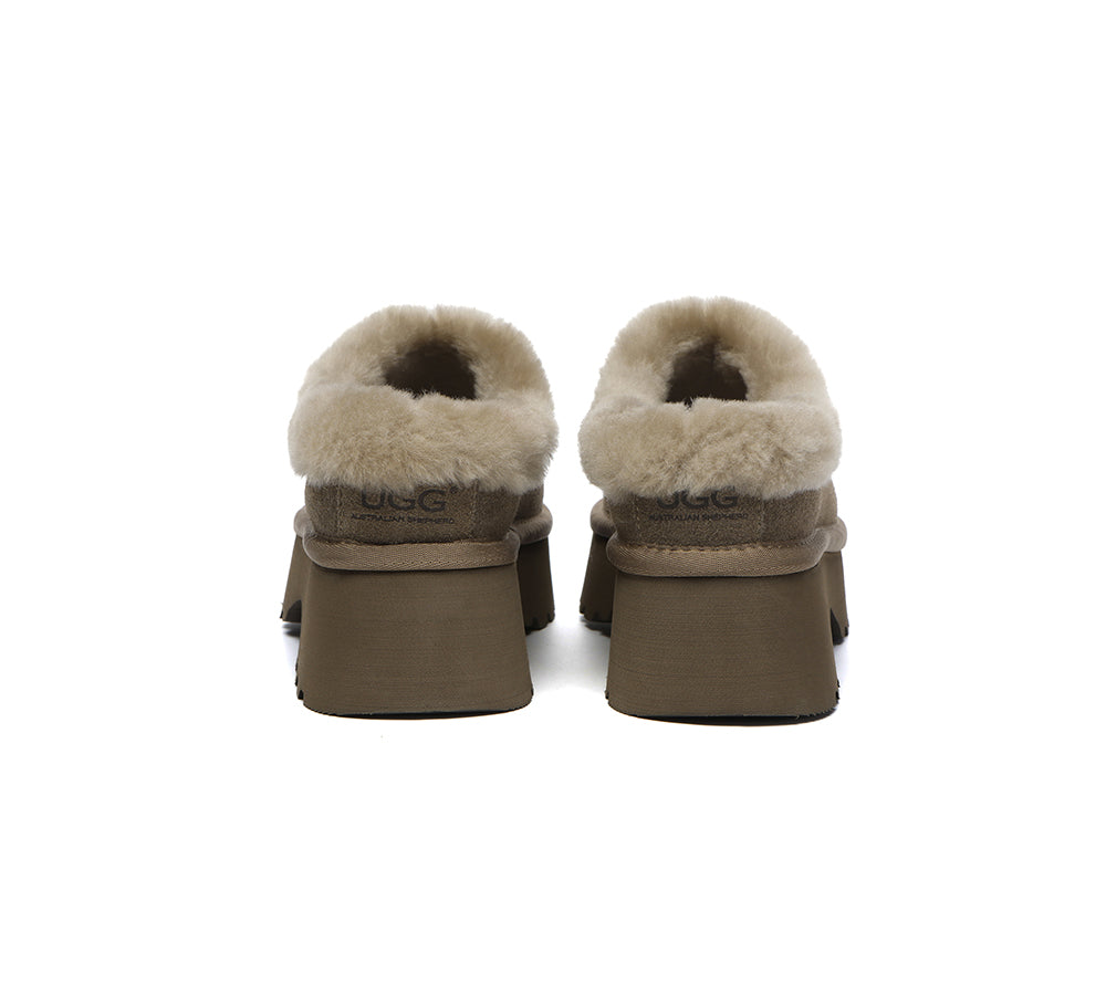 UGG Slippers Sheepskin Wool Ankle Chunky Platform Adrian