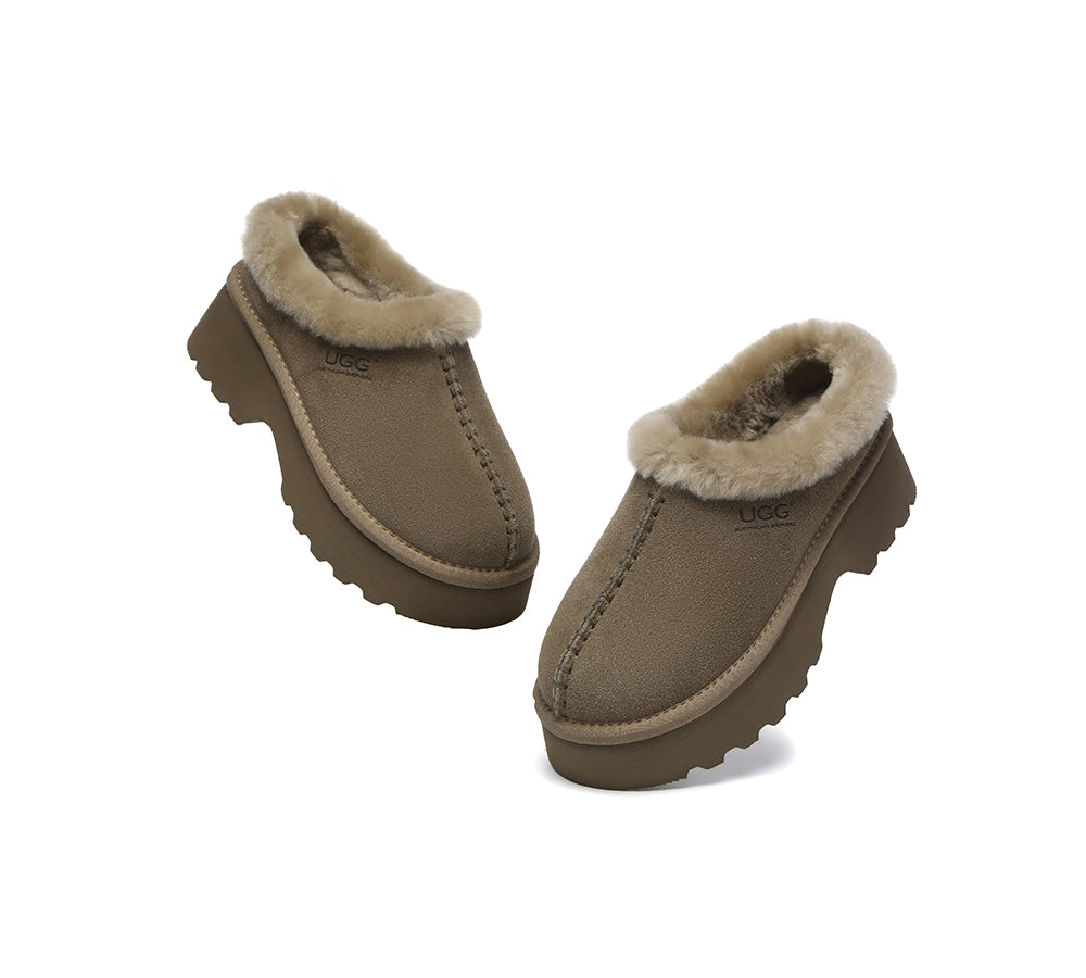 UGG Slippers Sheepskin Wool Ankle Chunky Platform Adrian