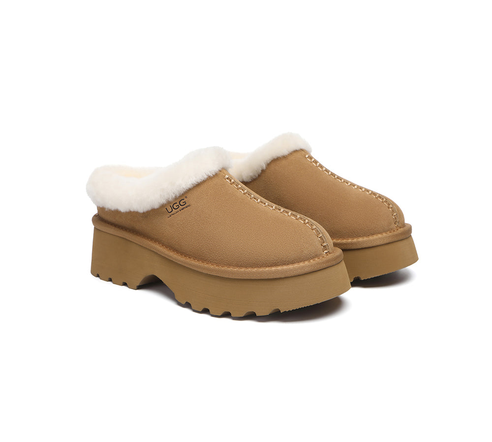 UGG Slippers Sheepskin Wool Ankle Chunky Platform Adrian
