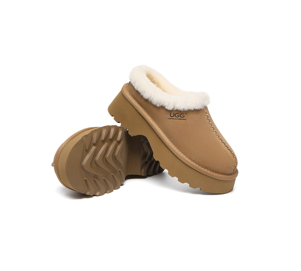 UGG Slippers Sheepskin Wool Ankle Chunky Platform Adrian