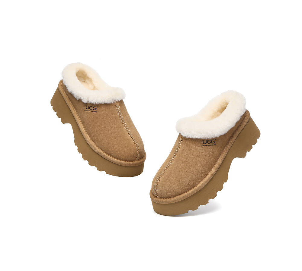 UGG Slippers Sheepskin Wool Ankle Chunky Platform Adrian