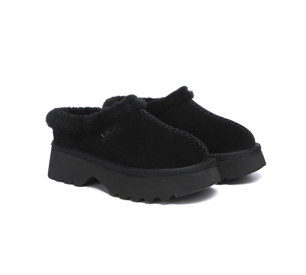 UGG Slippers Sheepskin Wool Ankle Chunky Platform Adrian