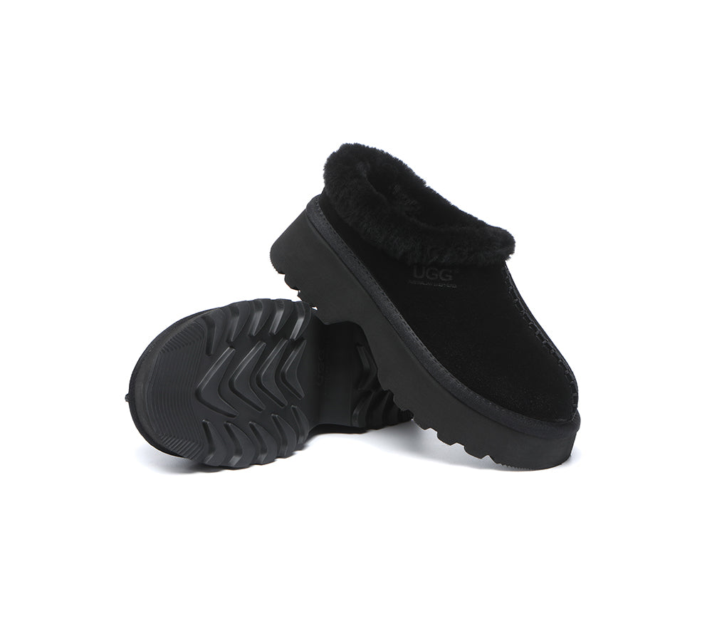 UGG Slippers Sheepskin Wool Ankle Chunky Platform Adrian
