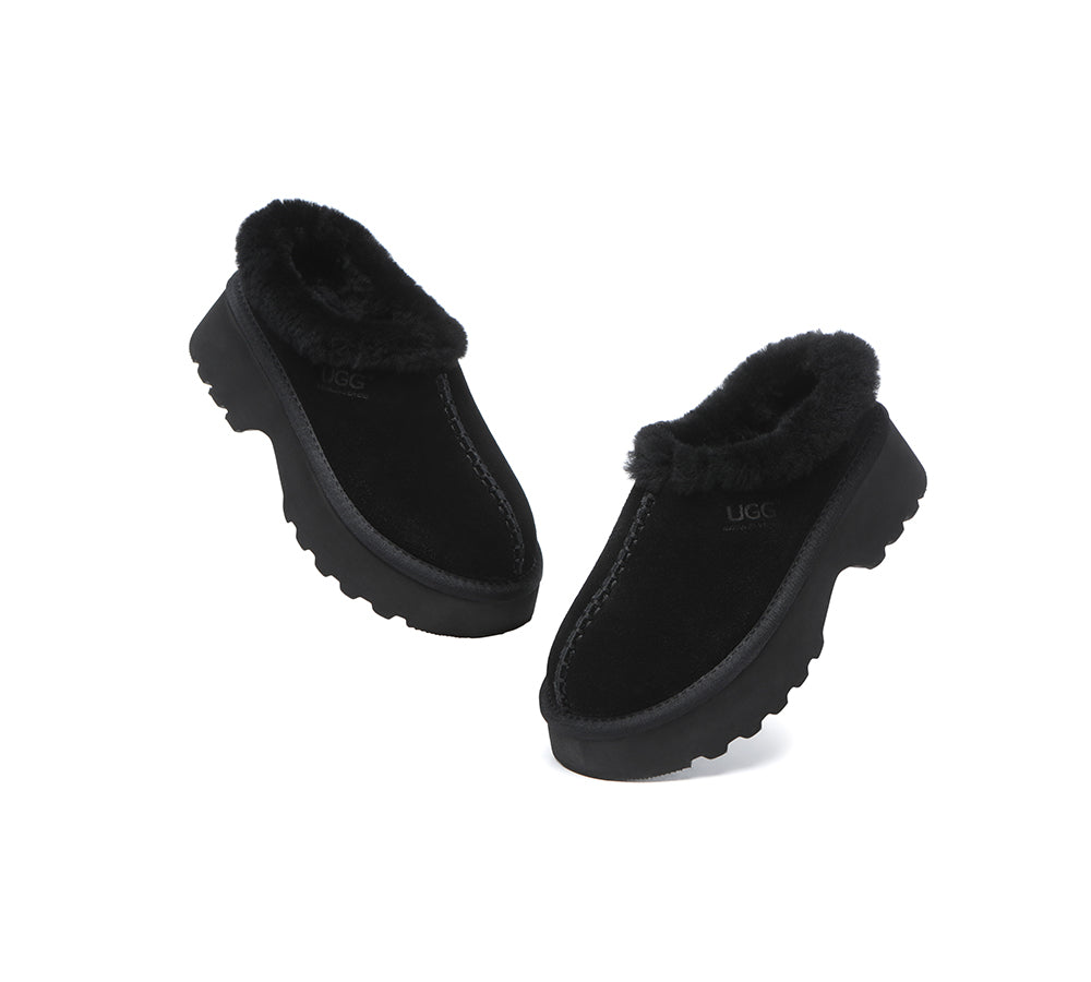 UGG Slippers Sheepskin Wool Ankle Chunky Platform Adrian