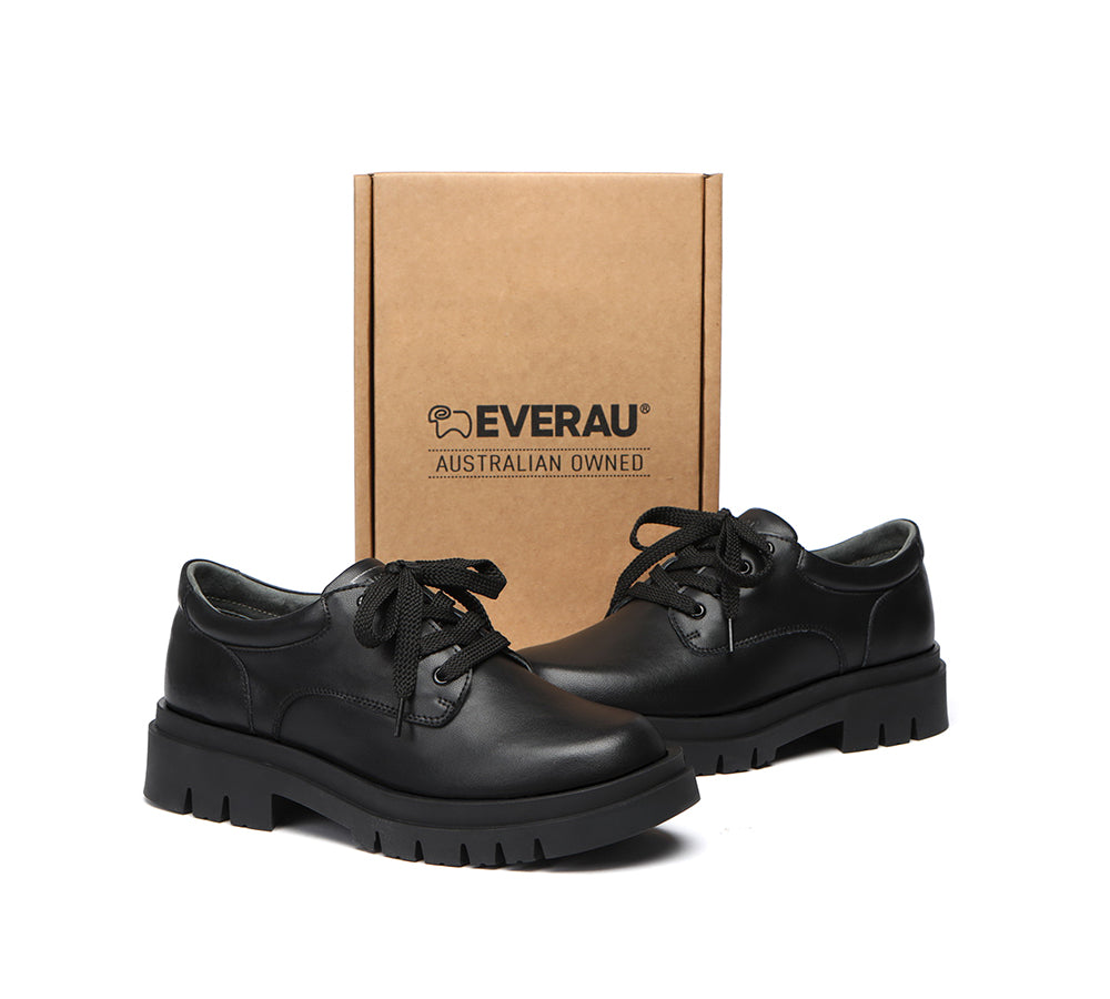 EVERAU® Senior Black Leather Large Size Lace Up School Shoes - UGG EXPRESS