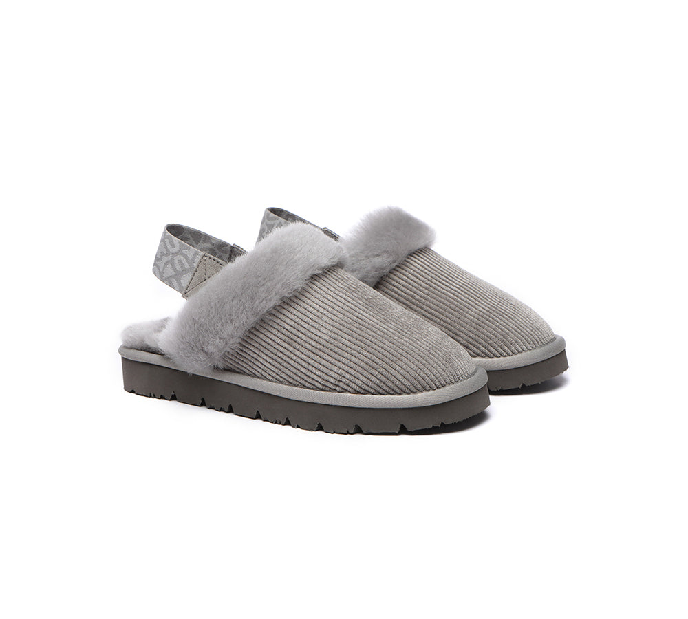 EVERAU® UGG Slippers Women Sheepskin Wool Removable Strap Slingback Corduroy - UGG EXPRESS