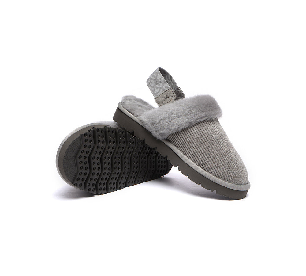EVERAU® UGG Slippers Women Sheepskin Wool Removable Strap Slingback Corduroy - UGG EXPRESS