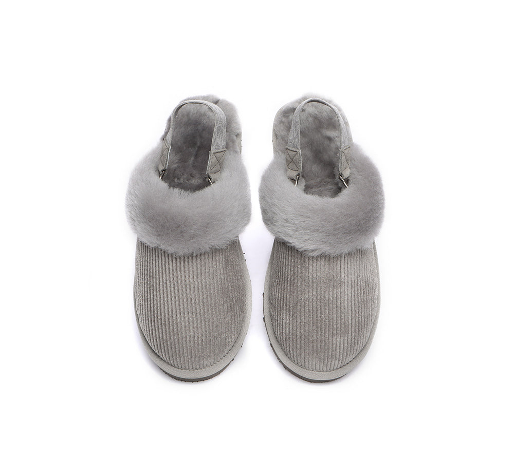 EVERAU® UGG Slippers Women Sheepskin Wool Removable Strap Slingback Corduroy - UGG EXPRESS