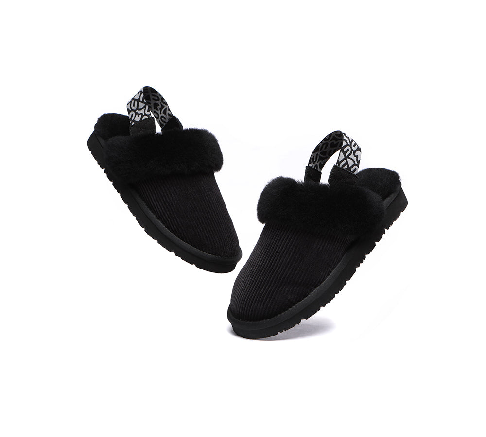 EVERAU® UGG Slippers Women Sheepskin Wool Removable Strap Slingback Corduroy - UGG EXPRESS