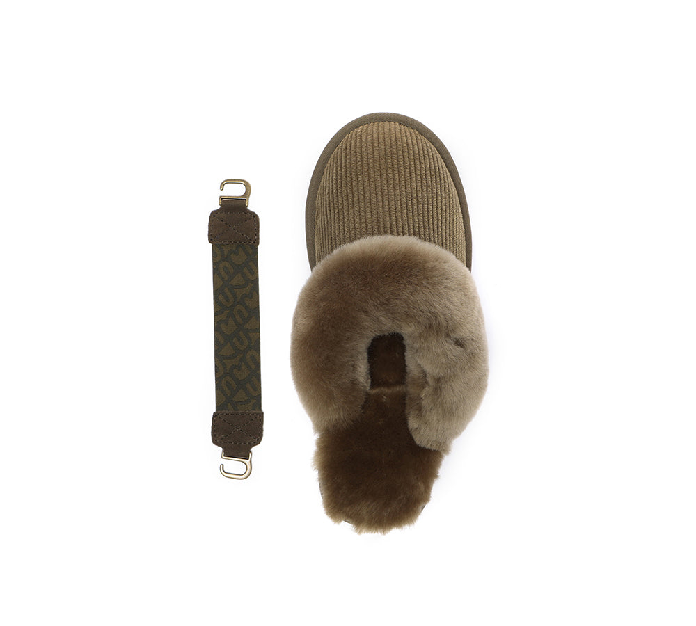 EVERAU® UGG Slippers Women Sheepskin Wool Removable Strap Slingback Corduroy - UGG EXPRESS