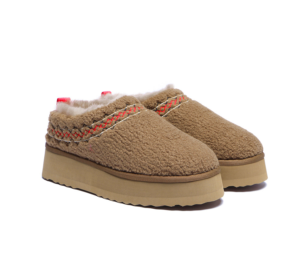 EVERAU® UGG Slippers Sheepskin Wool Plush Ankle Platform Madge - UGG EXPRESS
