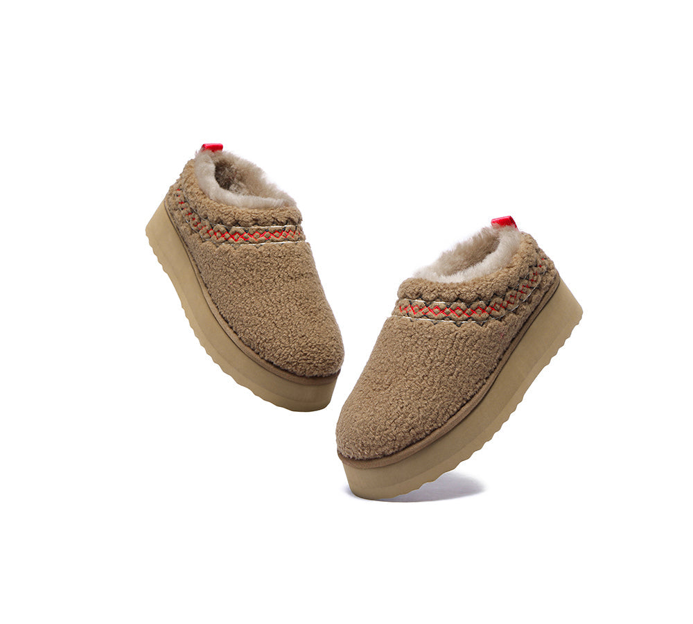 EVERAU® UGG Slippers Sheepskin Wool Plush Ankle Platform Madge - UGG EXPRESS
