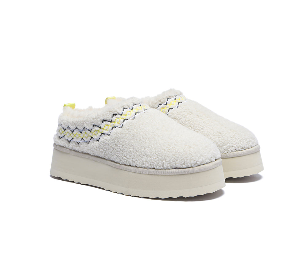EVERAU® UGG Slippers Sheepskin Wool Plush Ankle Platform Madge - UGG EXPRESS