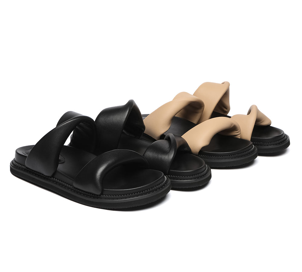 EVERAU® Women Slides Leather Padded Twist Slip-on Sandals Eloise - UGG EXPRESS