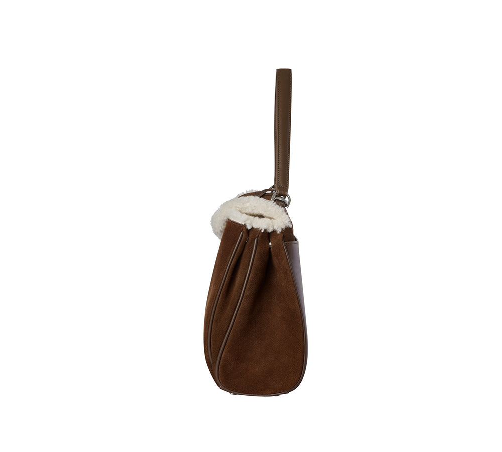 AUSTRALIAN SHEPHERD® Women Fluffy Wool Adjustable Strap Over Shoulder Tote Bag Duwel UGG AUSTRALIAN SHEPHERD