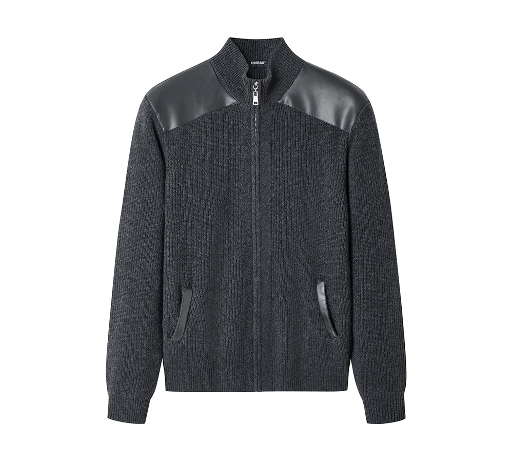 EVERAU® Wool Blend Zip-Up Jacket Stand Collar Urban Style Canver EVERAU