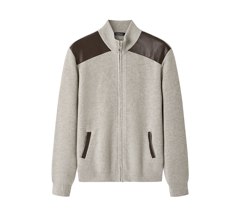 EVERAU® Wool Blend Zip-Up Jacket Stand Collar Urban Style Canver EVERAU