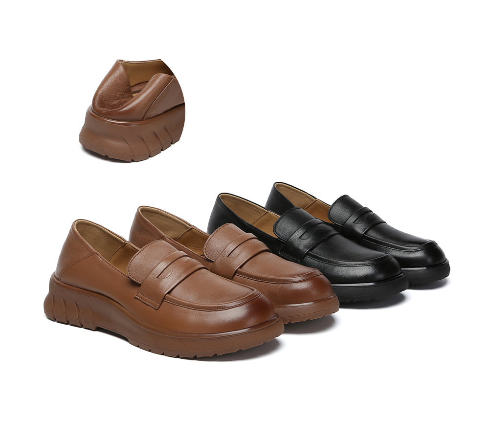 EVERAUยฎ Leather Loafers Women Flexible Heel Pansy EVERAU