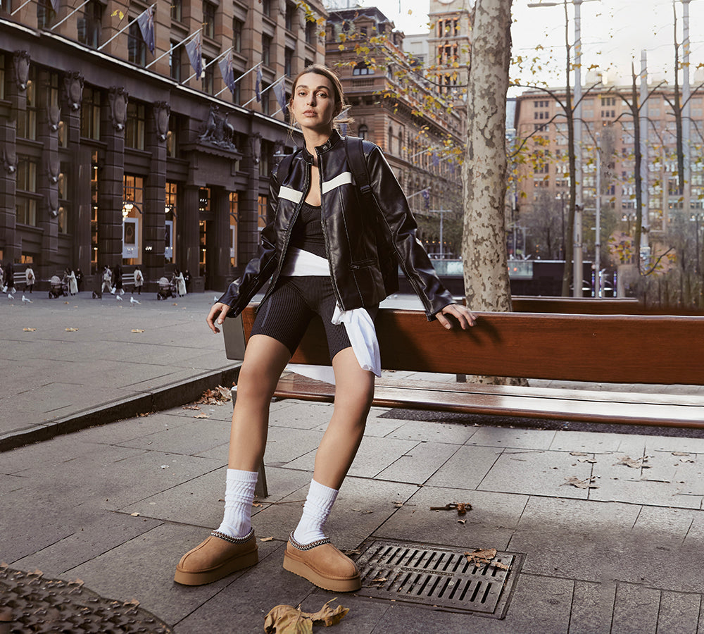 AUSTRALIAN SHEPHERDยฎ UGG Slippers Sheepskin Wool Ankle Platform Tazzy Hippie - UGG EXPRESS