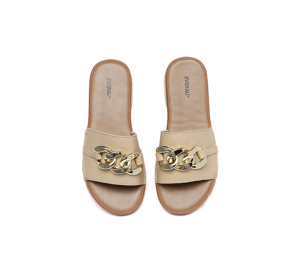 EVERAU® Women Leather Metal Ultra Soft Flat Slides Jianna - UGG EXPRESS