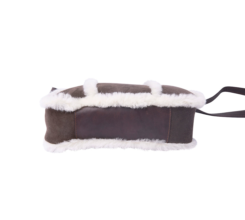 Women Sheepskin Wool Zip Shearling Lined Over Shoulder Bag - UGG EXPRESS