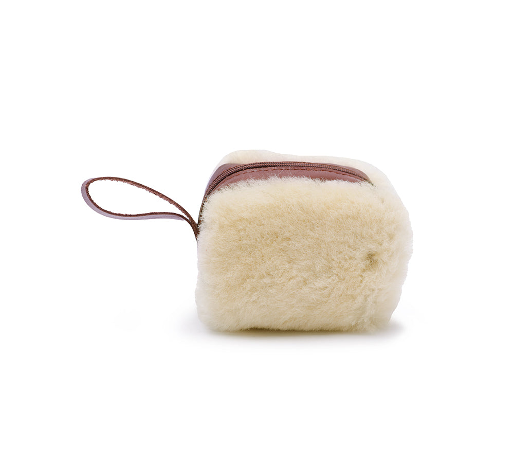 Women Sheepskin Wool Fluffy Small Zip Camera Pouch - UGG EXPRESS