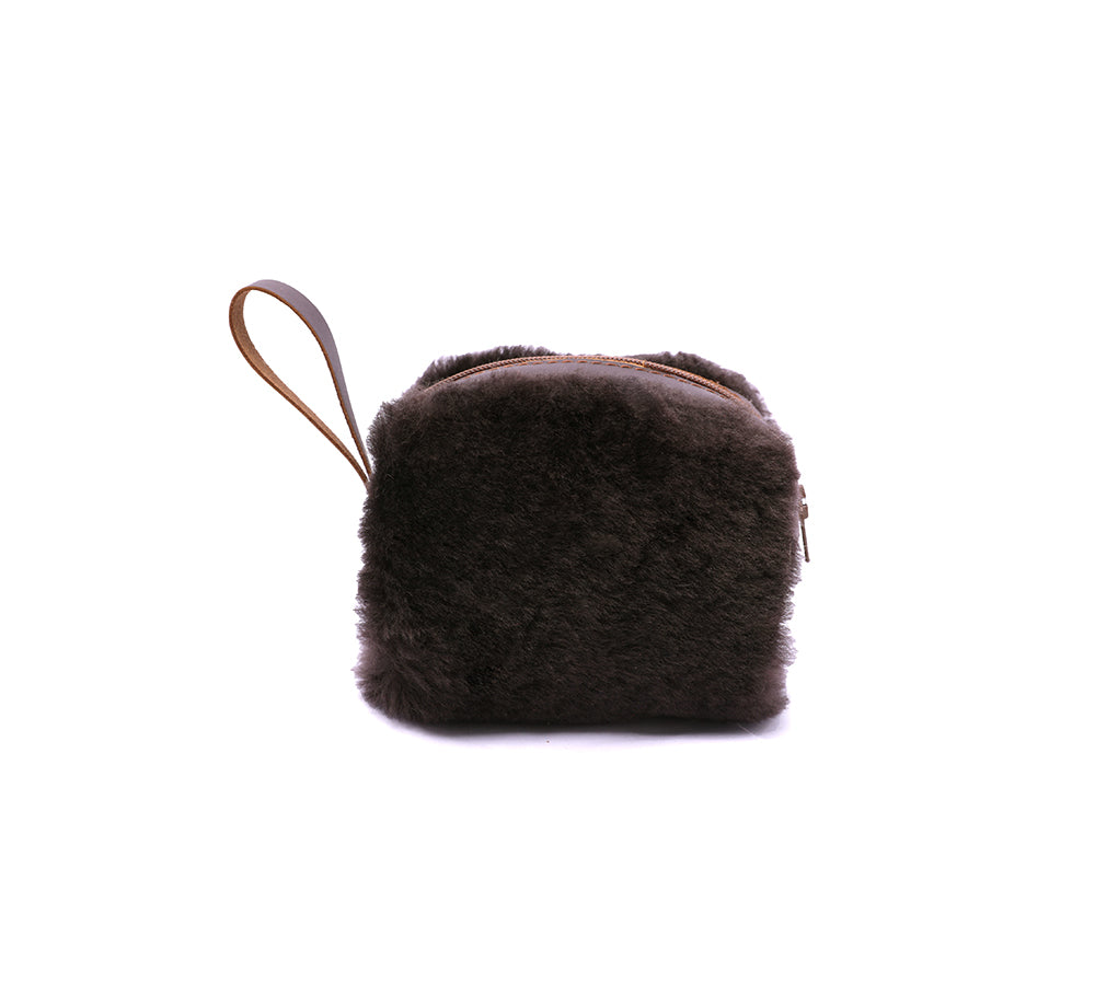 Women Sheepskin Wool Fluffy Small Zip Camera Pouch - UGG EXPRESS