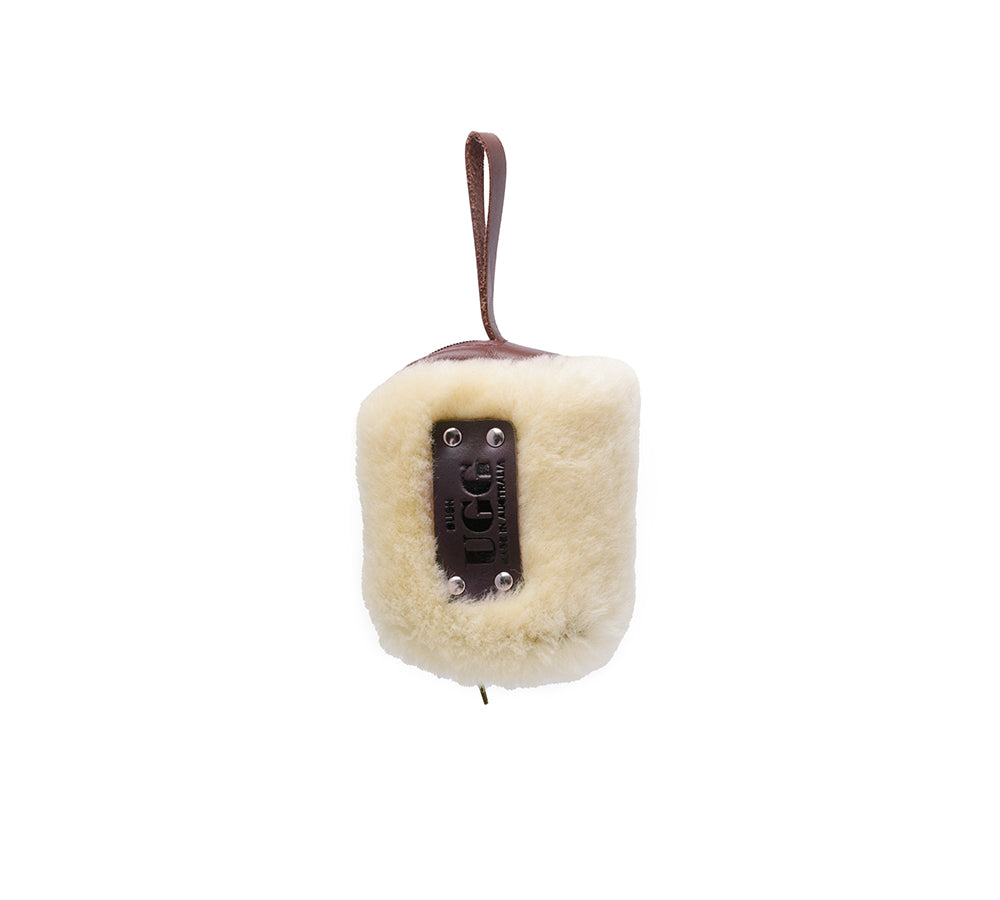 Women Sheepskin Wool Fluffy Small Zip Camera Pouch - UGG EXPRESS