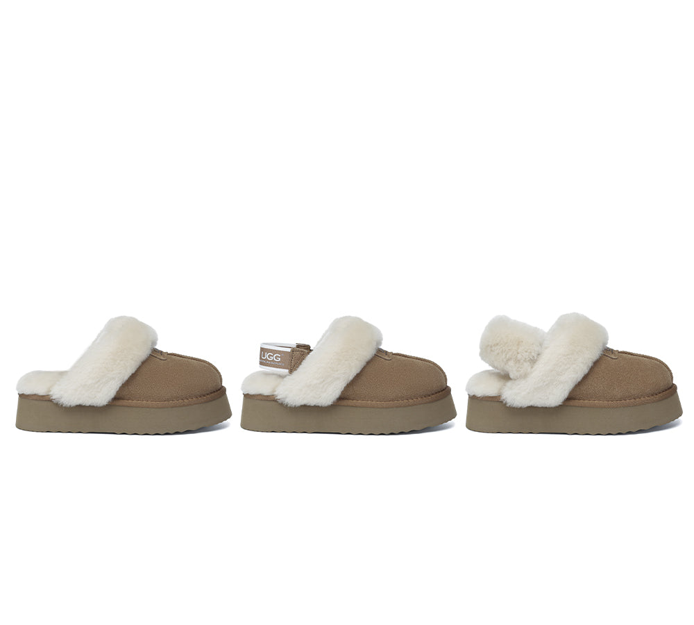 AUSTRALIAN SHEPHERD® 3-Way Style UGG Slippers Women Removable Wool Strap Slingback Platform Suzie UGG AUSTRALIAN SHEPHERD