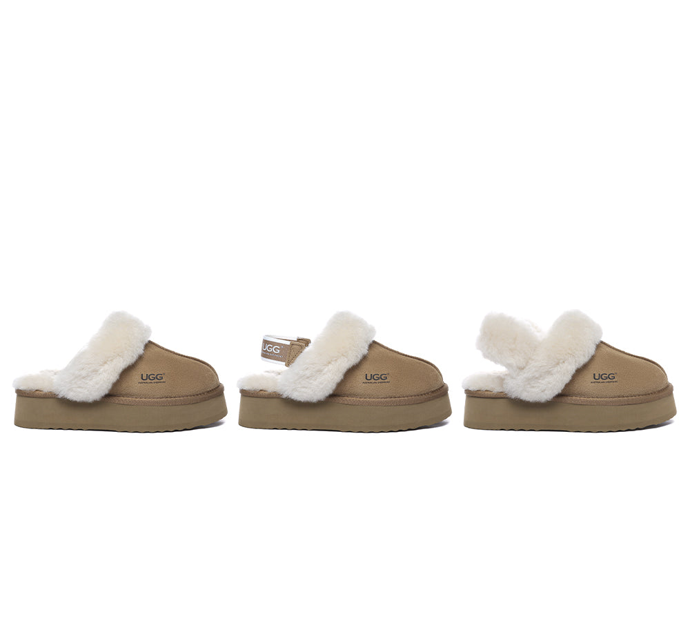 AUSTRALIAN SHEPHERD® 3-Way Style UGG Slippers Women Removable Wool Strap Slingback Platform Musa UGG AUSTRALIAN SHEPHERD