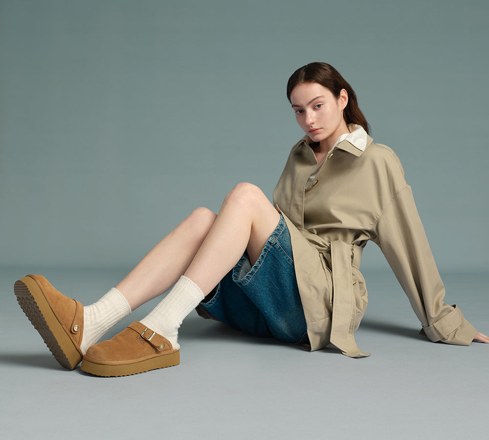 AUSTRALIAN SHEPHERDยฎ UGG Slippers Sheepskin Wool Adjustable strap Platform Sadie UGG AUSTRALIAN SHEPHERD
