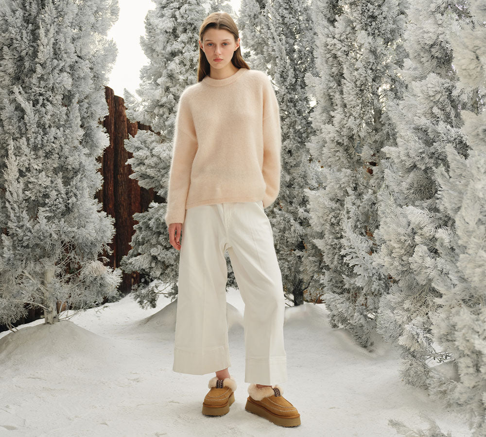 AUSTRALIAN SHEPHERDยฎ UGG Slippers Women Sheepskin Wool Collar Ankle Platform Santana UGG AUSTRALIAN SHEPHERD