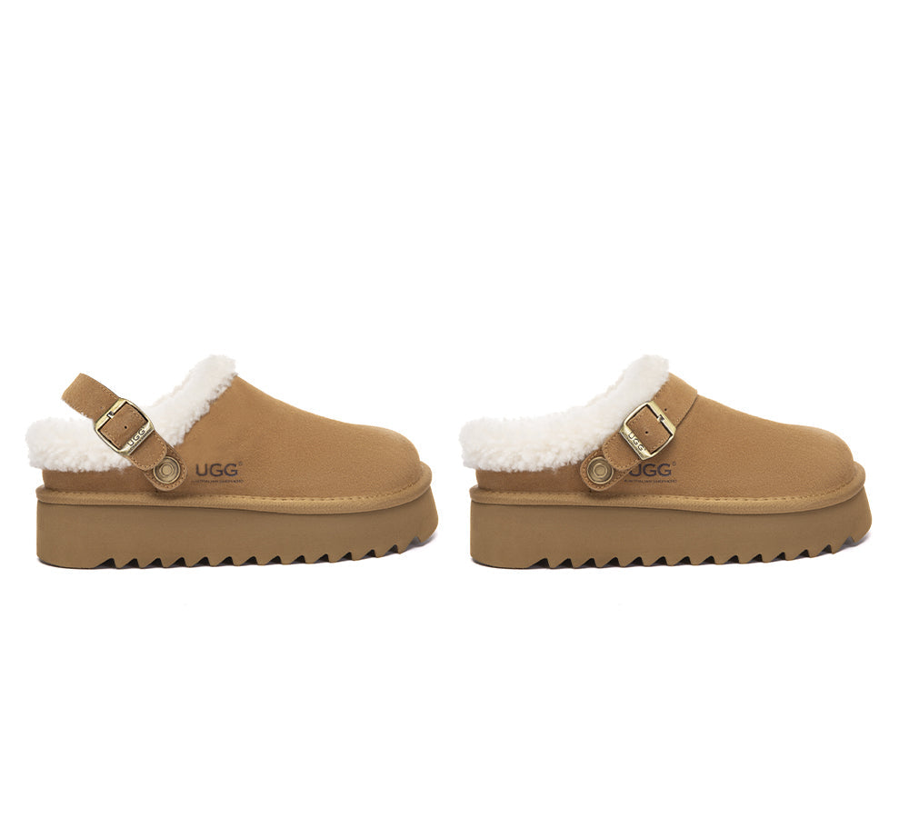 AUSTRALIAN SHEPHERD® UGG Slippers Sheepskin Wool Adjustable Strap Pulsey Platform UGG AUSTRALIAN SHEPHERD