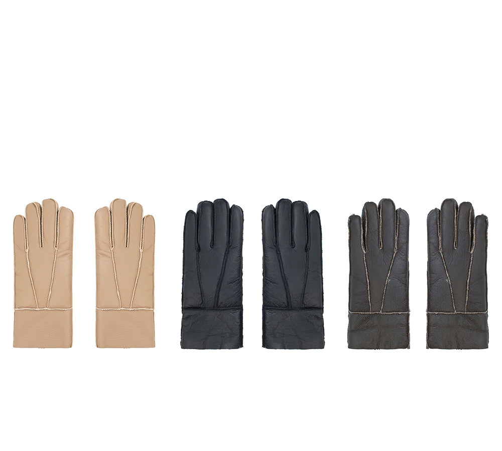 AUSTRALIAN SHEPHERDยฎ Leather Fluffy Sheepskin Wool Stitching Gloves - UGG EXPRESS