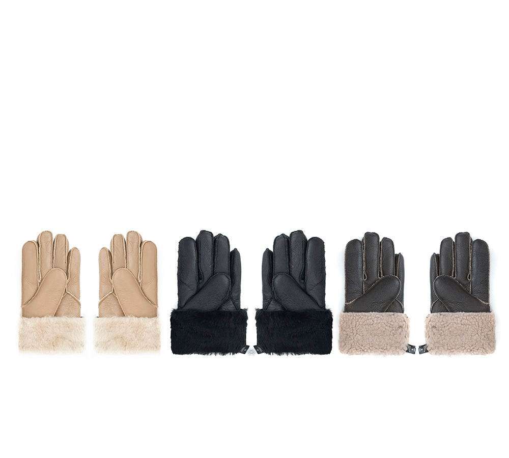 AUSTRALIAN SHEPHERDยฎ Leather Fluffy Sheepskin Wool Stitching Gloves - UGG EXPRESS