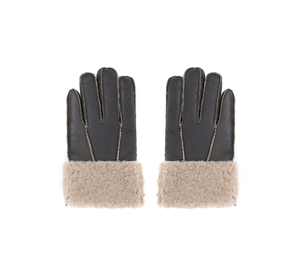 AUSTRALIAN SHEPHERD® Leather Fluffy Sheepskin Wool Stitching Gloves - UGG EXPRESS
